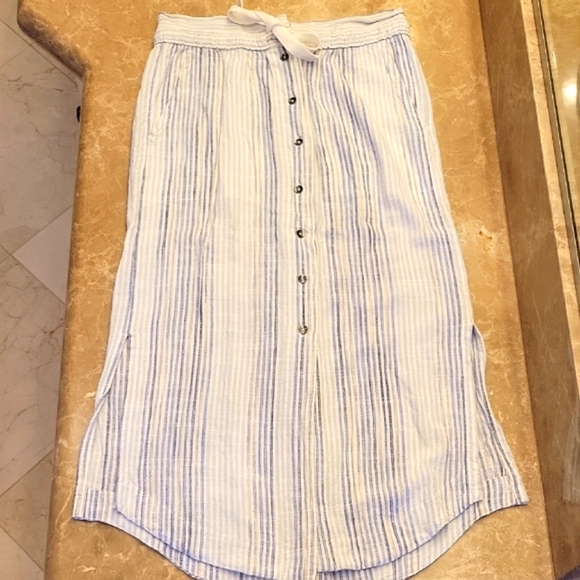 Splendid | Skirts | Splendid Blue And White Linen Blend Midi Pencil ...